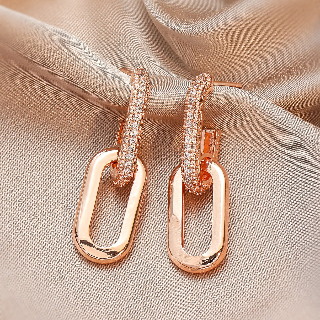 Silvery Zircon Dangle Earrings Elegant Minimalist Copper Jewelry