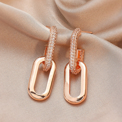 Silvery Zircon Dangle Earrings Elegant Minimalist Copper Jewelry