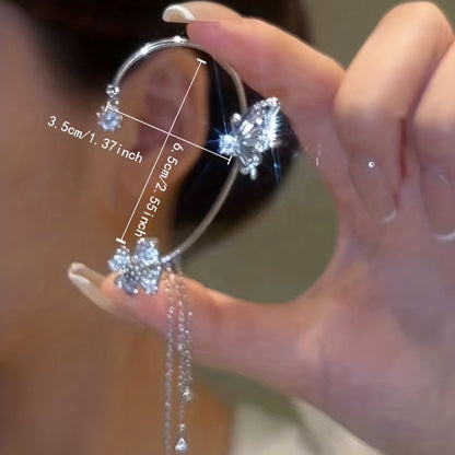 Elegant Zircon Butterfly Tassel Ear Cuff for Women