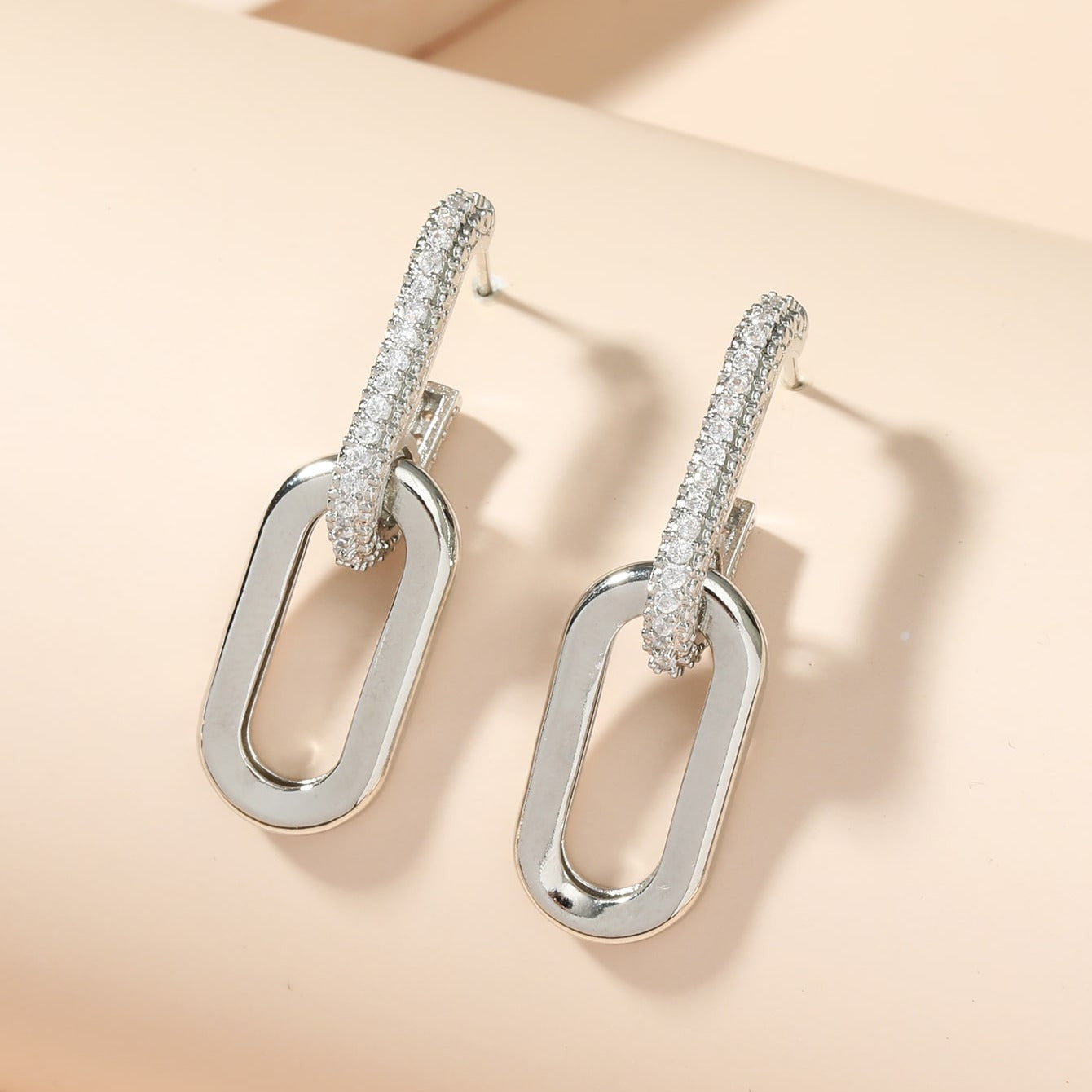 Silvery Zircon Dangle Earrings Elegant Minimalist Copper Jewelry