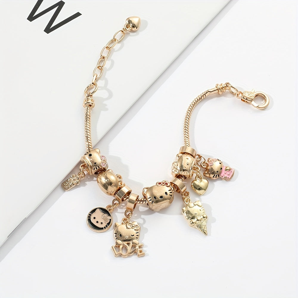 Charming Hello Kitty Cartoon Bangle for Girls - Cute Alloy Jewelry Gift