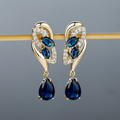 Angol Elegant Flower Dangle Earrings for Women with Golden-Tone Floral Design and Red Gemstones