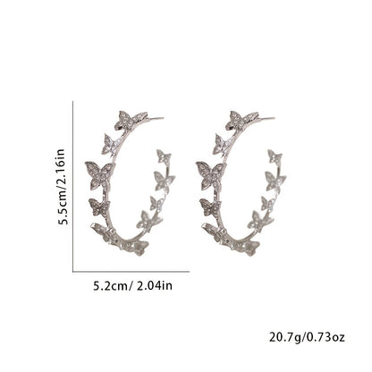 Sterling Silver Butterfly Hoop Earrings for Women - Elegant Statement Jewelry with Rhinestone Detail