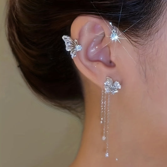 Elegant Zircon Butterfly Tassel Ear Cuff for Women
