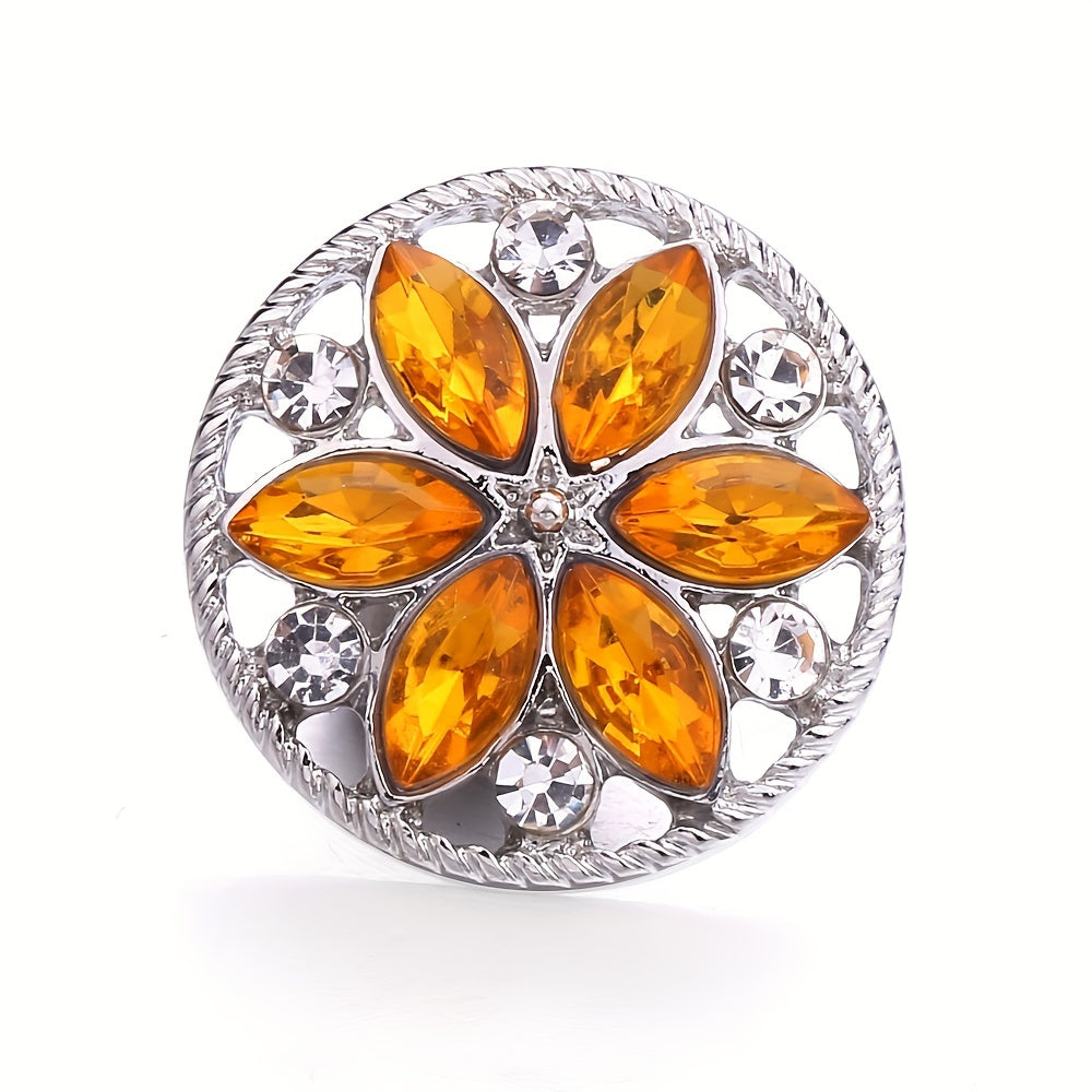 Elegant 18mm Alloy Flower Snap Button with Colorful Rhinestones for DIY Jewelry Crafting