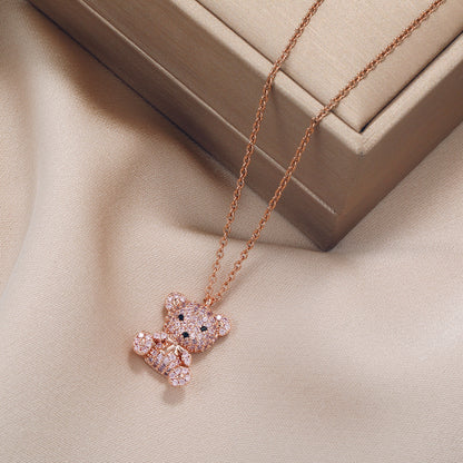Vibrant Y2K Rhinestone Cartoon Bear Necklace for Women - Sparkling 24K Gold Plated Jewelry with Decorative Chain
