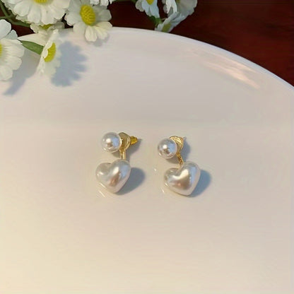 Elegant Heart Pearl Drop Earrings for Women - Vintage Boho Jewelry Accessories