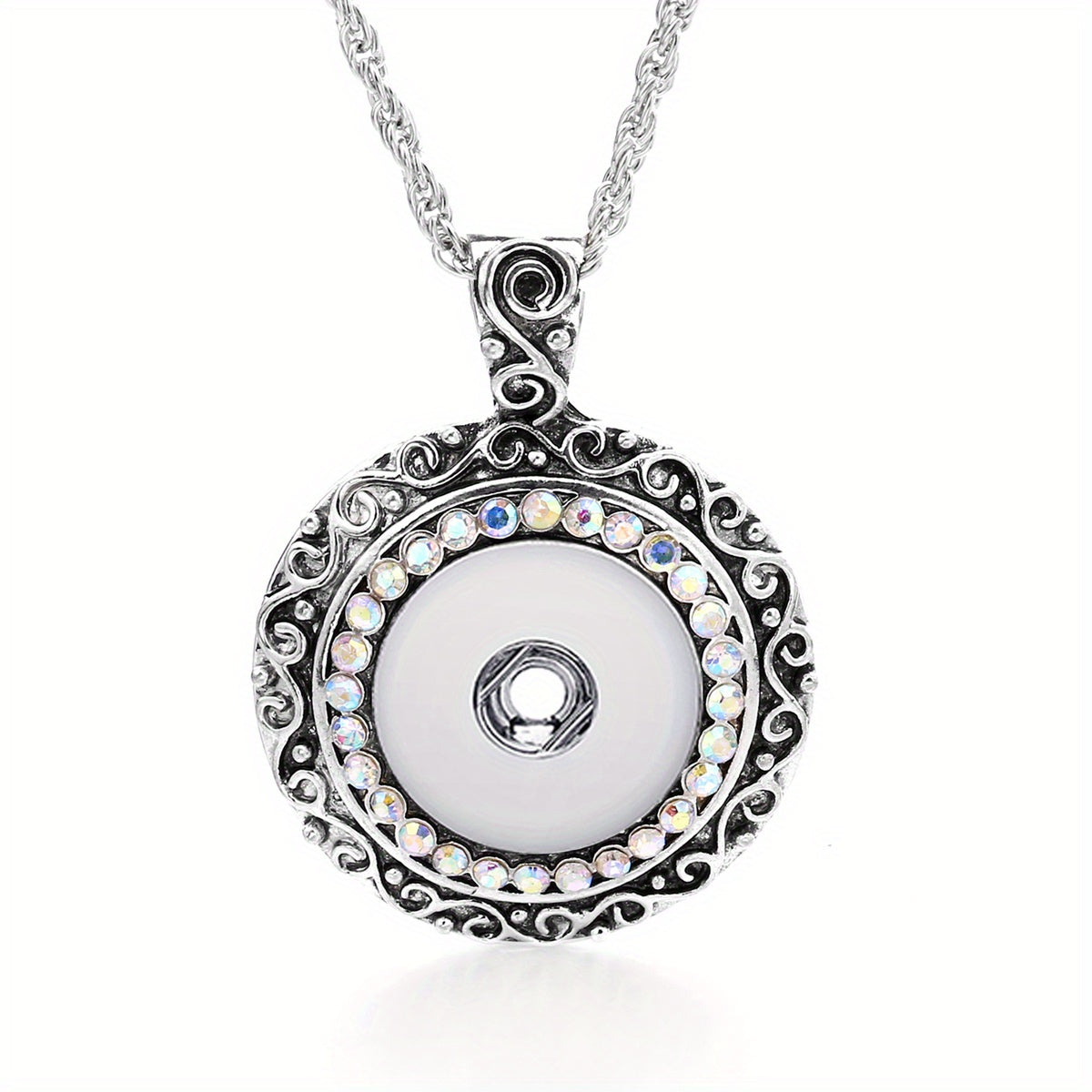 Versatile 18mm Ginger Snap Button Jewelry DIY Pendant Necklace with Interchangeable Design and 23.62 Inch Chain