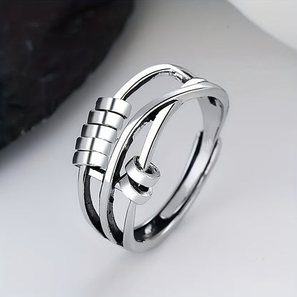 Dainty Rotatable Bead Fidget Ring Adjustable Platinum Plated Anti-Stress Jewelry