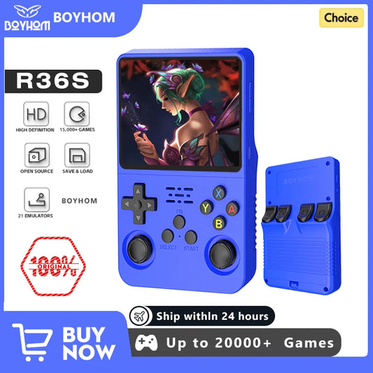 Open Source R36S R36H R36S Max Handheld Game Console Linux 3.5 Inch IPS Screen Orange Portable Pocket Player 64GB Preloaded 15000 Games