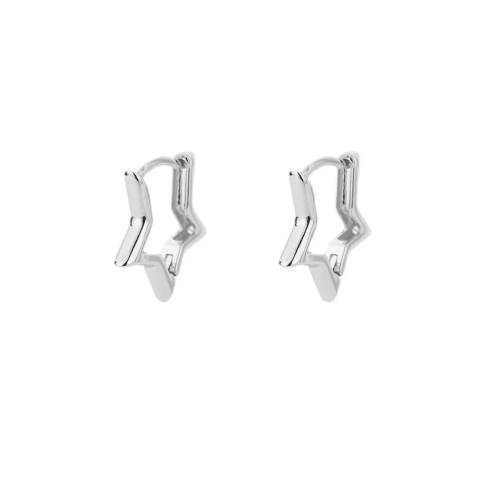 Geometric Star Hoop Earrings Hypoallergenic Stainless Steel for Women Sliver