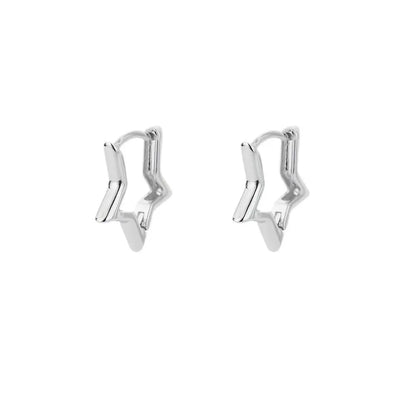 Geometric Star Hoop Earrings Hypoallergenic Stainless Steel for Women Sliver
