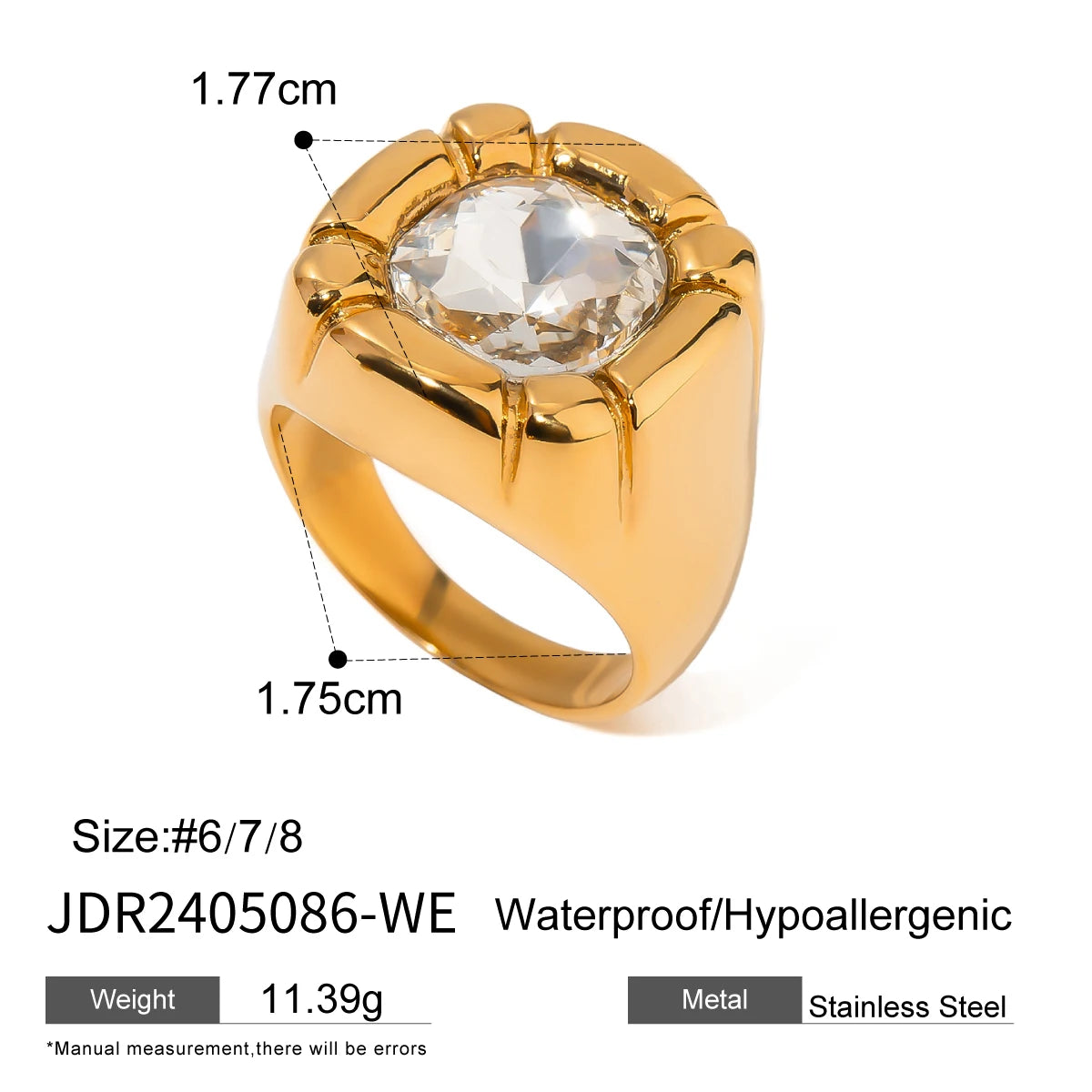 Uworld Fashion 18K Gold Plated Stainless Steel Sun Pearl Zircon Ripple Ring for Women