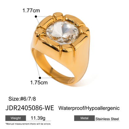 Uworld Fashion 18K Gold Plated Stainless Steel Sun Pearl Zircon Ripple Ring for Women