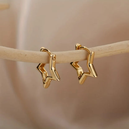 Geometric Star Hoop Earrings Hypoallergenic Stainless Steel for Women