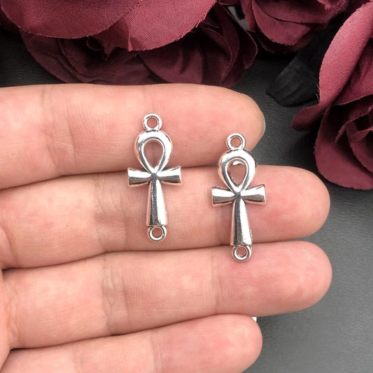 10 Pack Ankh Cross Connector Charms 12x30mm Zinc Alloy