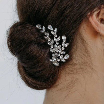 Stonefans Leaf Rhinestone Hairpin for Women Elegant Wedding Headpiece Fashion Accessories