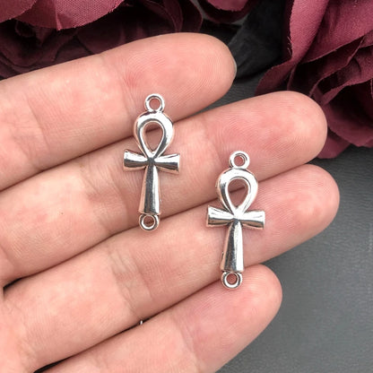10 Pack Ankh Cross Connector Charms 12x30mm Zinc Alloy