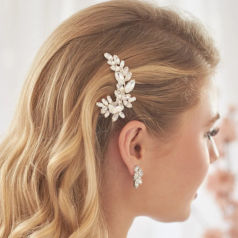 Stonefans Leaf Rhinestone Hairpin for Women Elegant Wedding Headpiece Fashion Accessories