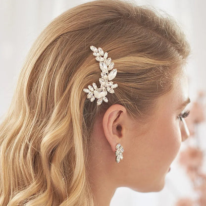 Stonefans Leaf Rhinestone Hairpin for Women Elegant Wedding Headpiece Fashion Accessories