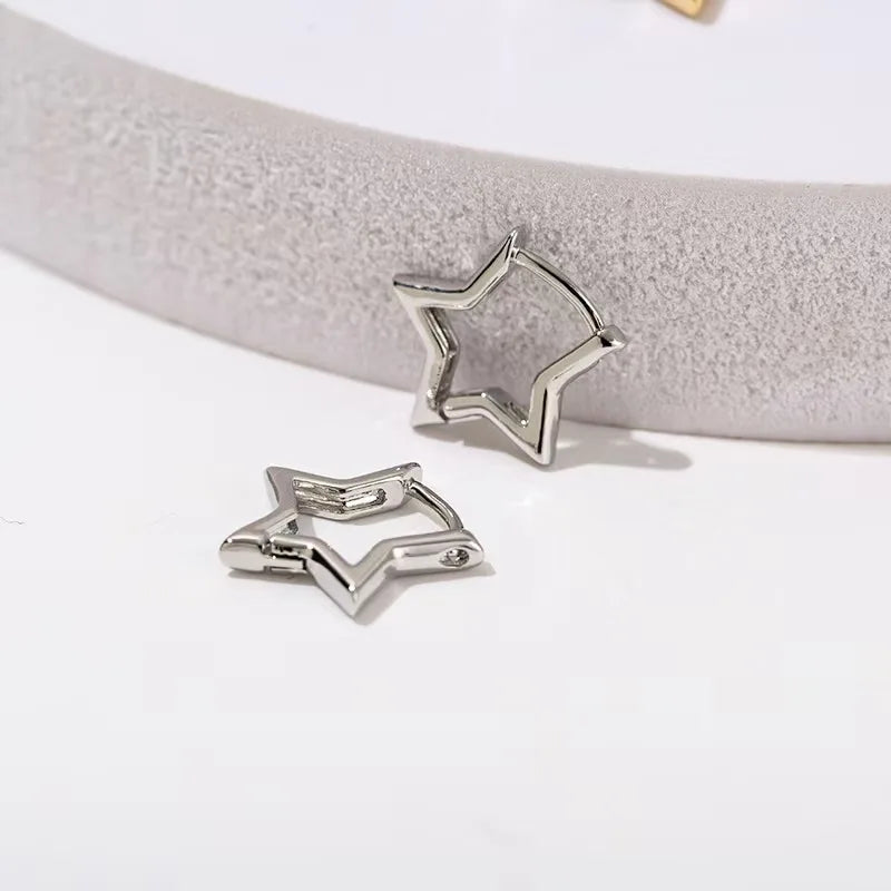 Geometric Star Hoop Earrings Hypoallergenic Stainless Steel for Women