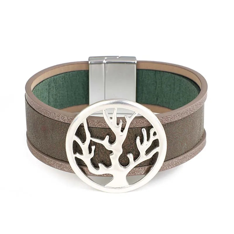 Bohemian Evil Eye Heart Charm Multilayer Dark Green Leather Bracelet for Women