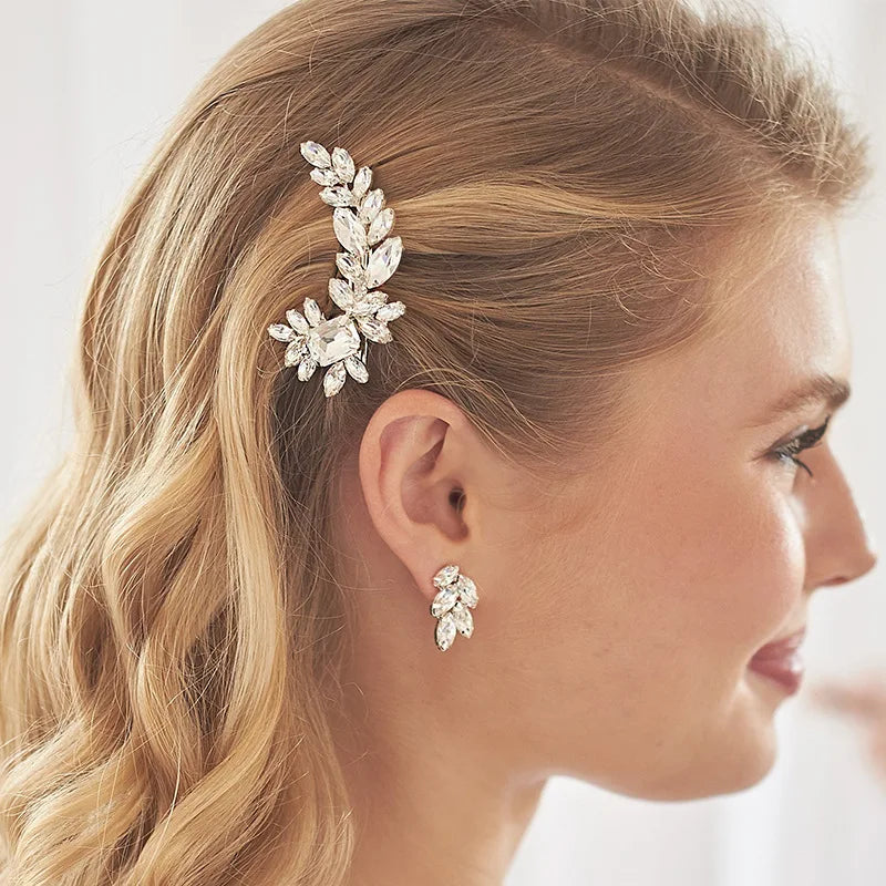Stonefans Leaf Rhinestone Hairpin for Women Elegant Wedding Headpiece Fashion Accessories
