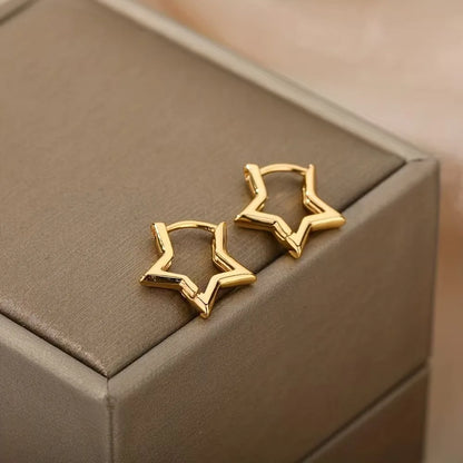 Geometric Star Hoop Earrings Hypoallergenic Stainless Steel for Women Gold