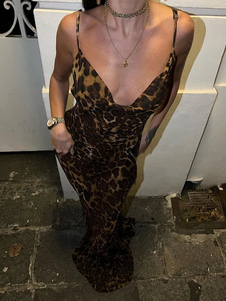 Julissa Mo Leopard Print V-Neck Bodycon Dress for Women as photo