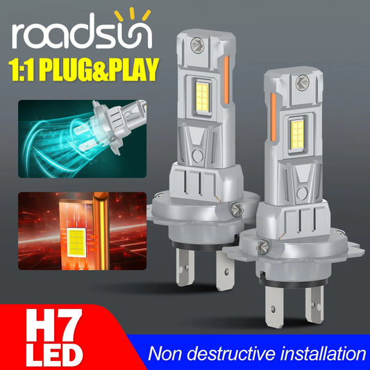 Roadsun 2PCS H7 LED Headlight Bulbs 30000LM High Low Beam Canbus for Auto Motorcycle