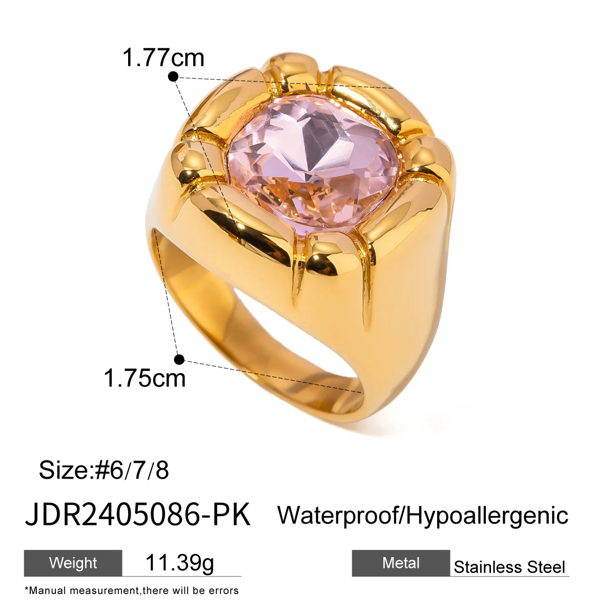 Uworld Fashion 18K Gold Plated Stainless Steel Sun Pearl Zircon Ripple Ring for Women
