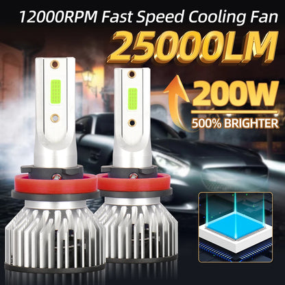 8000K Ice Blue LED Headlight Bulbs 25000LM Ultra Bright Hi Lo Beam Fit 99 Percent Vehicles 2 Pack