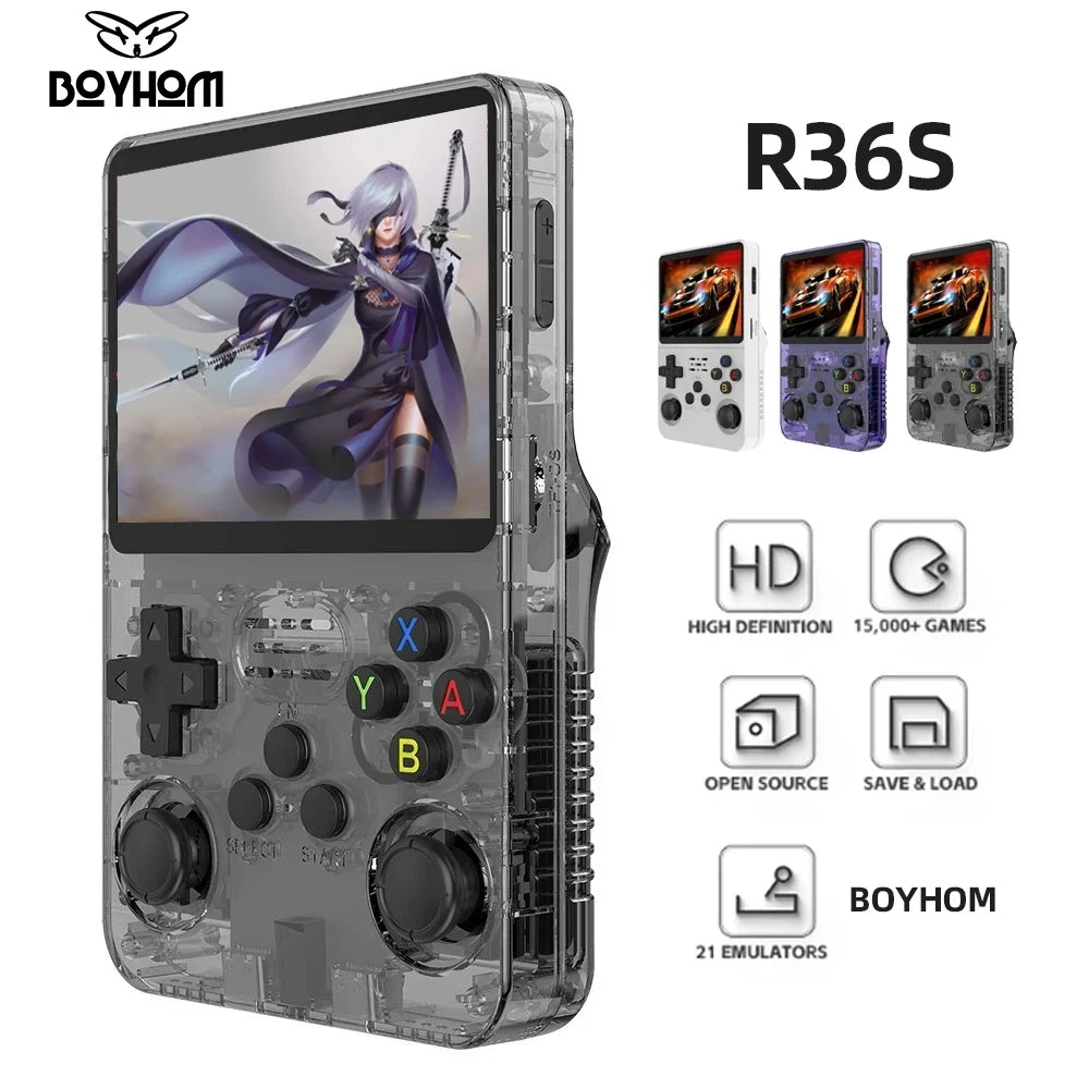 BOYHOM R36S Retro Handheld Game Console 3.5 Inch IPS Screen Linux Pocket Player 64GB 10000 Classic Games