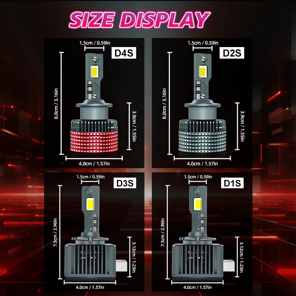 D1S D2S D3S D4S D5S Turbo LED Headlight Bulbs 60000LM 6500K White Canbus Plug and Play with Double Copper Tube 2PCS