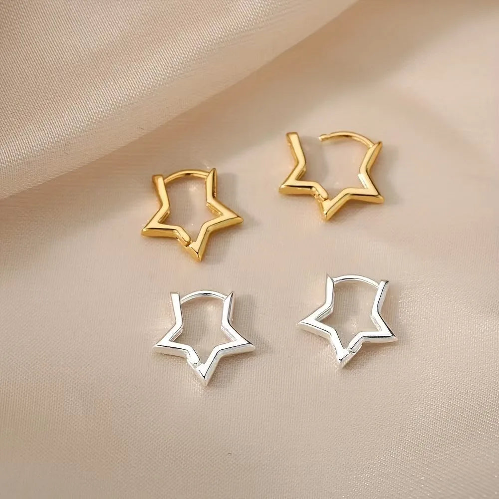 Geometric Star Hoop Earrings Hypoallergenic Stainless Steel for Women