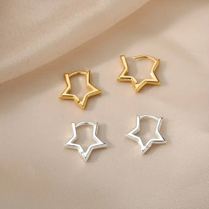 Geometric Star Hoop Earrings Hypoallergenic Stainless Steel for Women