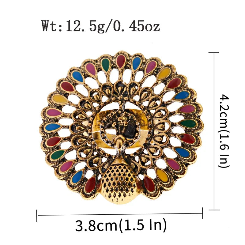 Elegant Turkish Vintage Gold Flower Ring for Women - Antique Ethnic Zircon Alloy Jewelry Gift