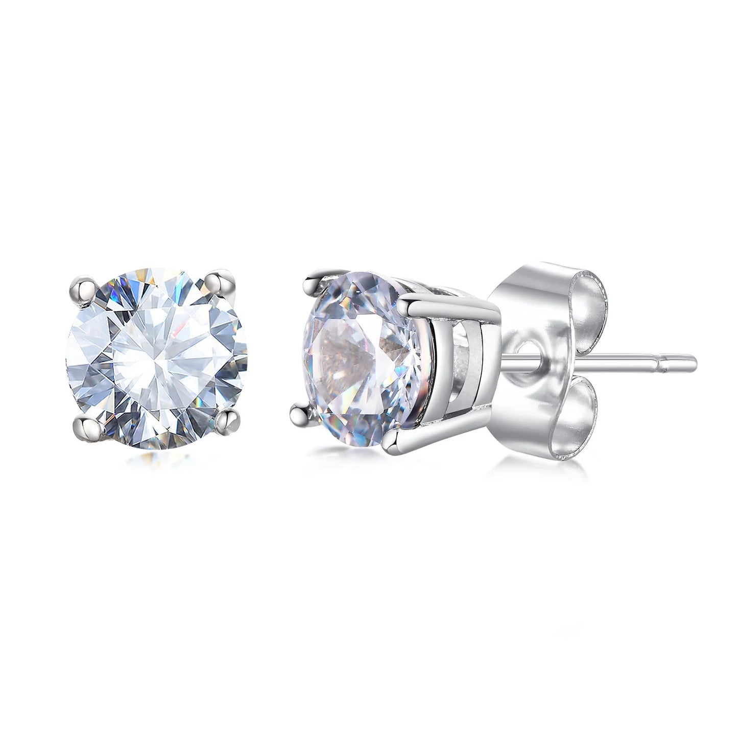 Men's Square CZ Stud Earrings in Stainless Steel with Butterfly Push Back Closure