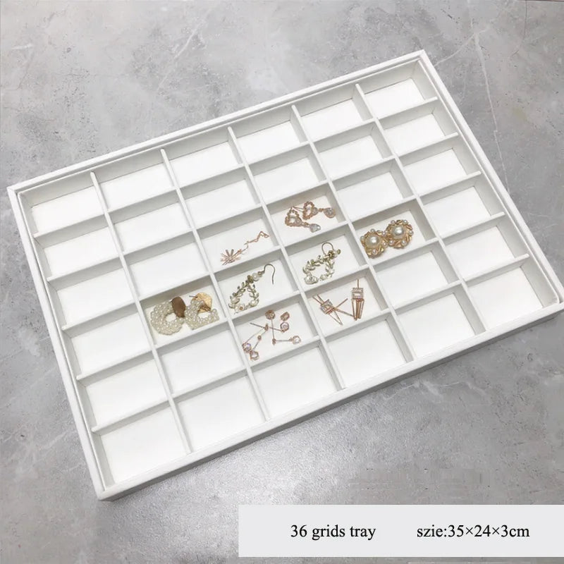 Elegant White PU Leather Jewelry Display Tray with Necklace and Ring Holder