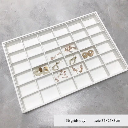 Elegant White PU Leather Jewelry Display Tray with Necklace and Ring Holder