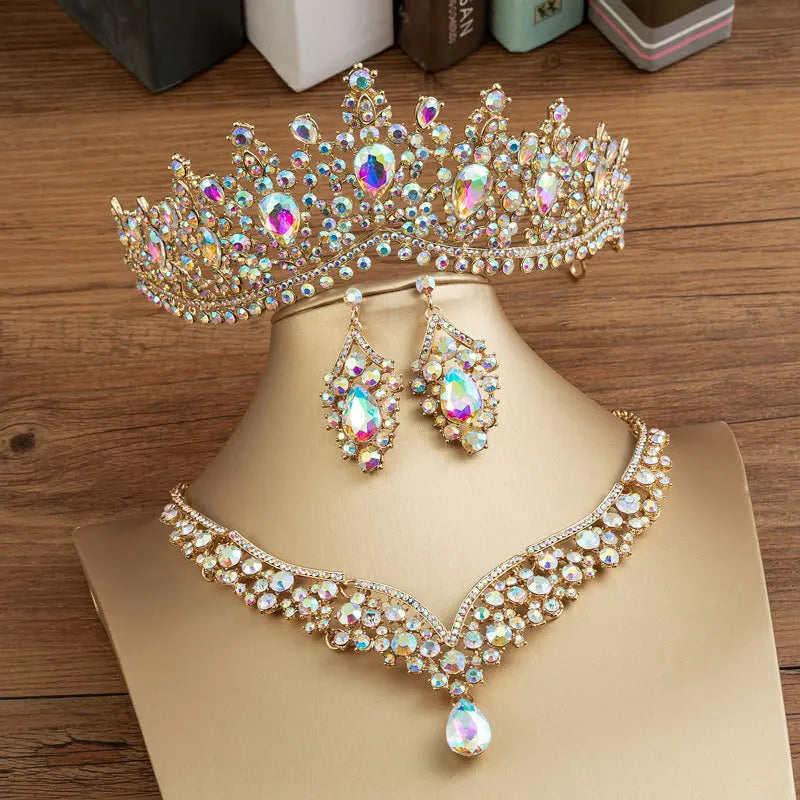 Baroque Crystal Water Drop Bridal Jewelry Set - Top-Rated Rhinestone Tiara, Necklace & Earring Gift for Brides Colorful 2