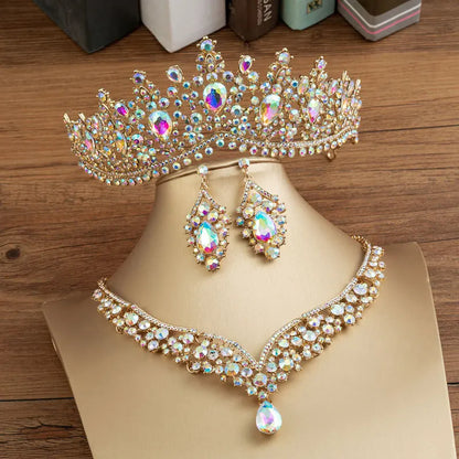 Baroque Crystal Water Drop Bridal Jewelry Set - Top-Rated Rhinestone Tiara, Necklace & Earring Gift for Brides Colorful 2
