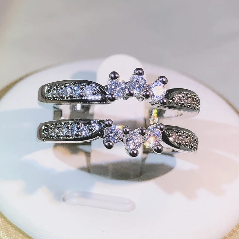 Elegant 925 Sterling Silver Zircon Cocktail Ring for Women with Double Row Design
