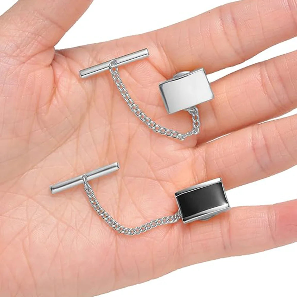 Elegant Silver Copper Zirconia Men's Collar Clips Set for Wedding and Gift