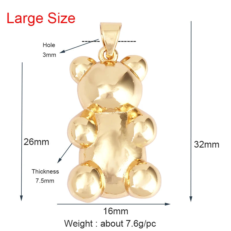 Cute Gold Bear Charm Pendant with Pearl Cubic Zirconia for Jewelry Making Supplies