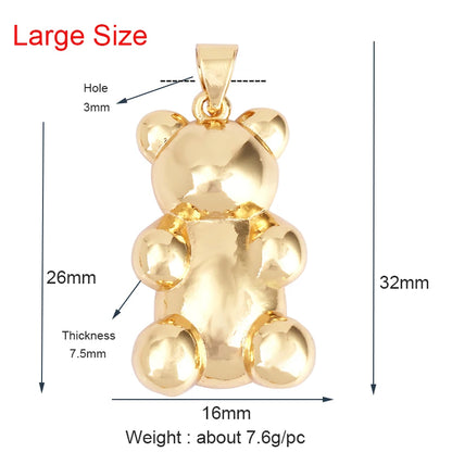 Cute Gold Bear Charm Pendant with Pearl Cubic Zirconia for Jewelry Making Supplies