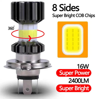 H4 H6 BA20D 8 Sides COB LED Motorcycle Headlight 6000K