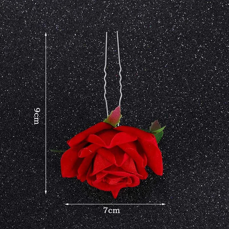 Elegant Rose Flower U-Shaped Hairpins for Wedding Brides and Women