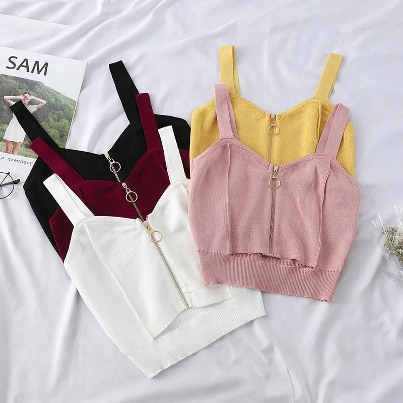 AOWOFS Women Crop Top Zipper Knit Camisole Sleeveless