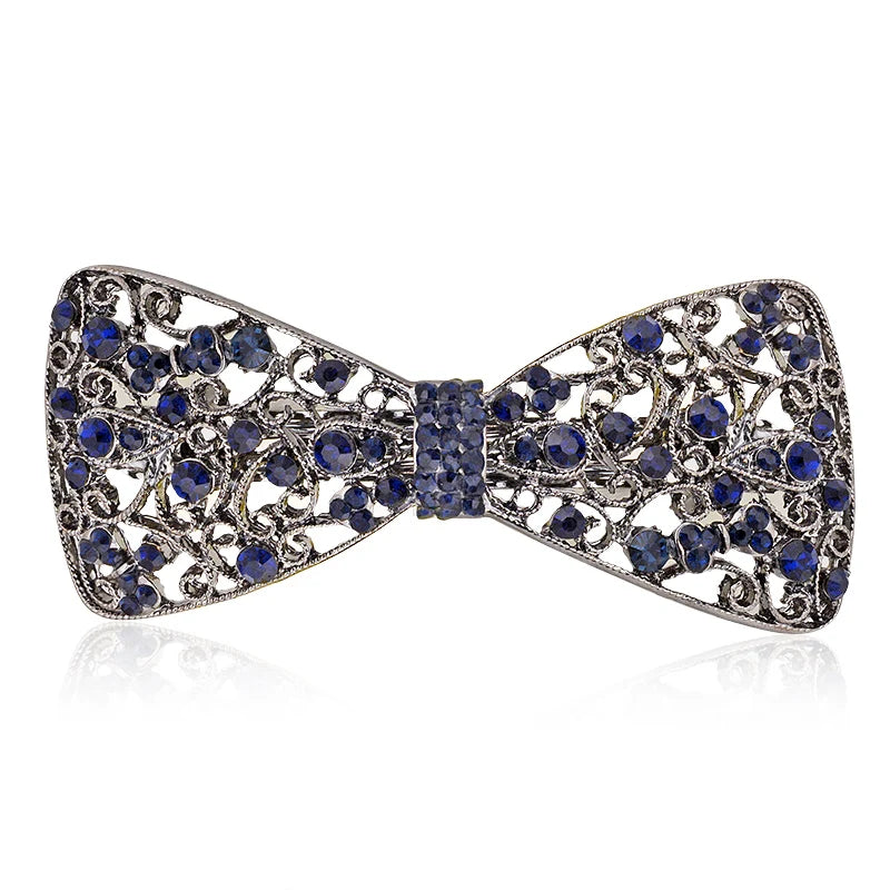 Elegant Blue Rhinestone Flower Hair Clips for Women - Crystal Fashion Barrettes by EASYA
